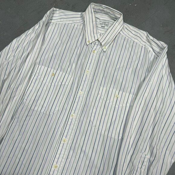 Harry Rosen Dress Shirt Striped Long Sleeve White Cotton 15 1/2 Medium - Picture 2 of 6